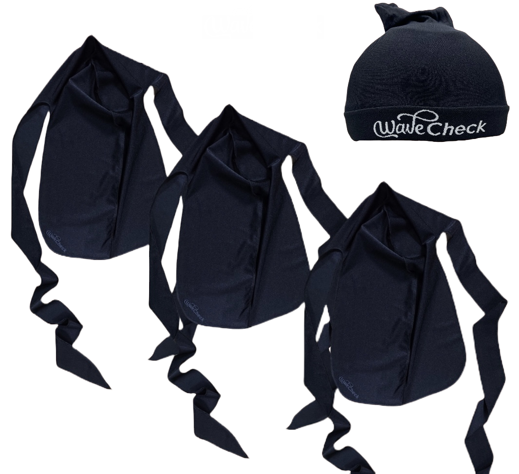 Wave Check Family Pack ( 3 W.C. Triple Black Cozy Rags + 1 Wave Cap)