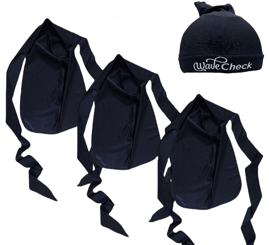 Wave Check Family Pack ( 3 W.C. Triple Black Cozy Rags + 1 Wave Cap)